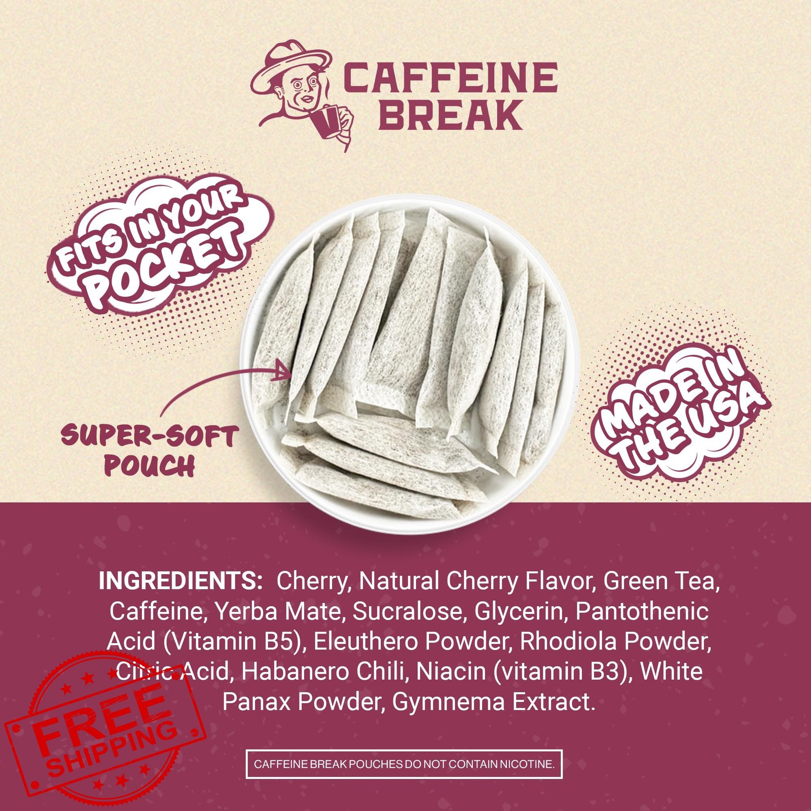 ALP Supply Caffeine Break Black Cherry Pouches 50mg 15pc Energy USA