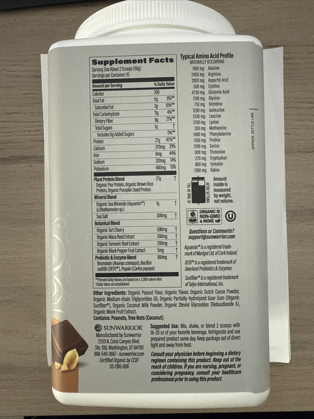 Sunwarrior Sport Organic Active Protein – Chocolate Peanut butter 2.2 lbs