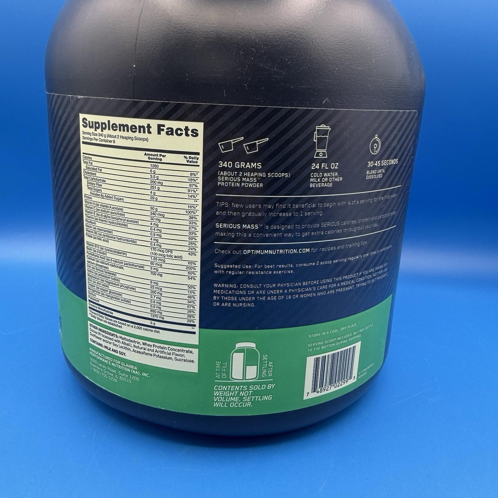 Optimum Nutrition Serious Mass, Weight Gainer Protein Powder, Chocolate 6 lbs