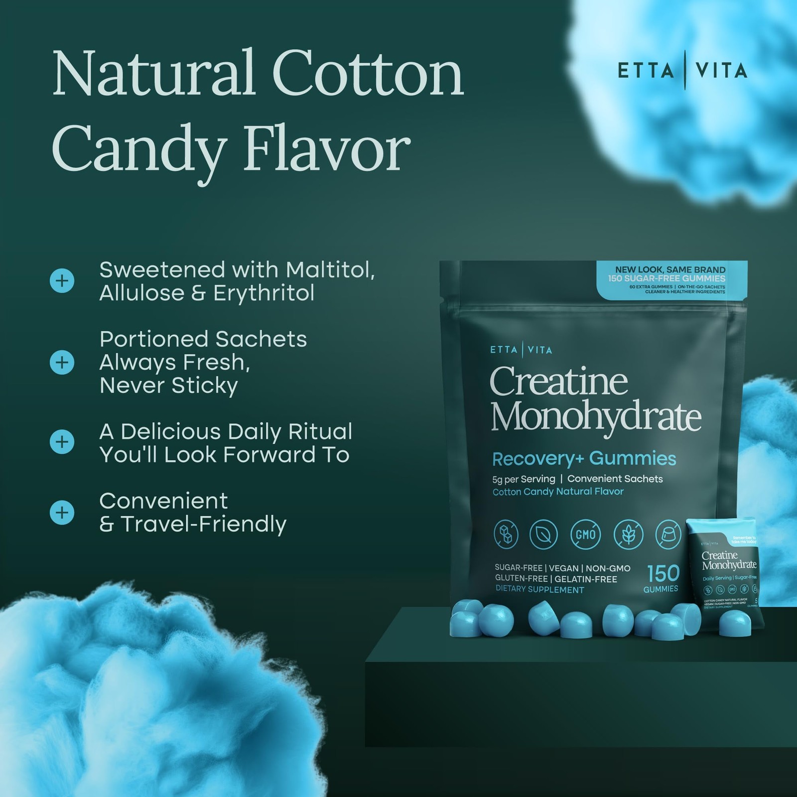 Sugar-Free Creatine Monohydrate Gummies (5g Per Packet) – Potent Creatine Gum…