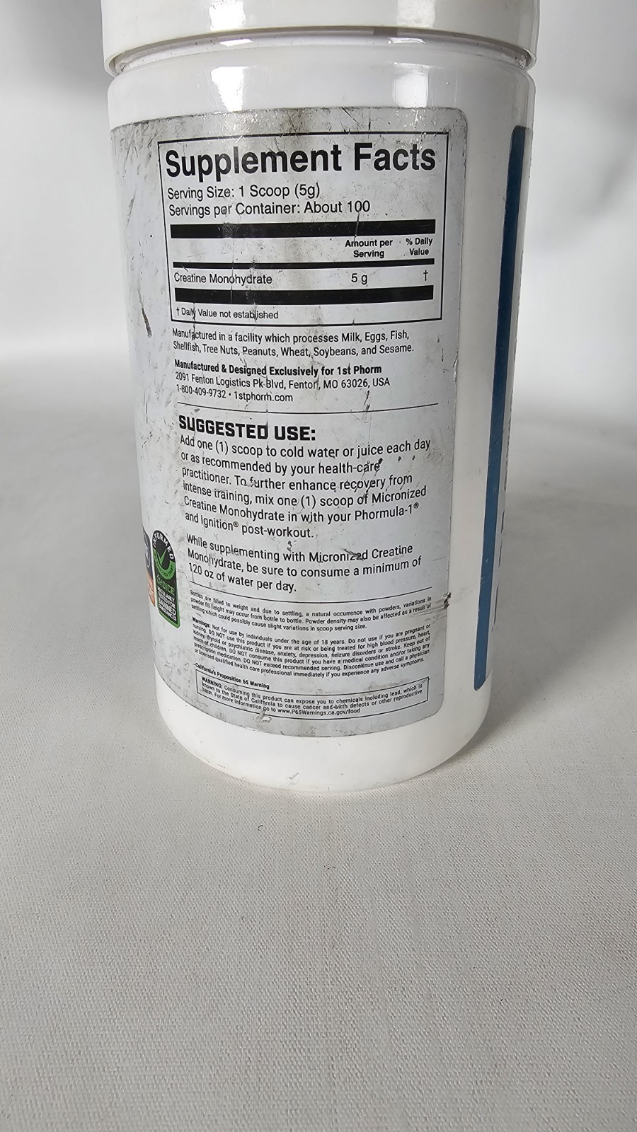 Micronized Creatine Monohydrate- 500g Exp:01/2027