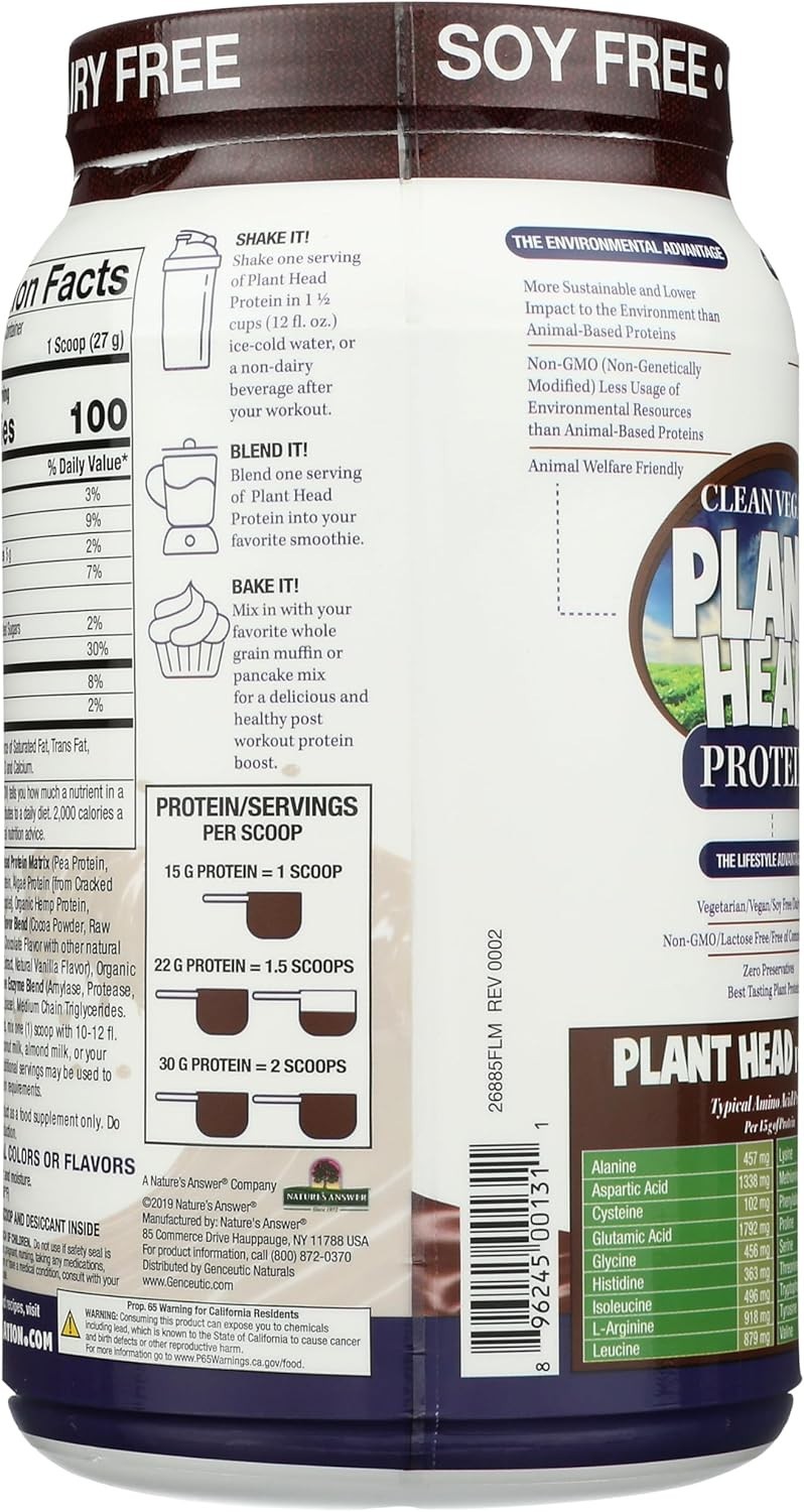 Genceutic Naturals Plant Head Protein Chocolate 1.8 lbs / 810 g Each (Pack of 4)