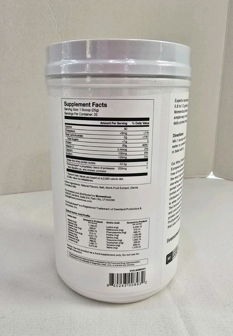 Momentous Essential Grass-Fed Whey Protein Powder 625g Vanilla