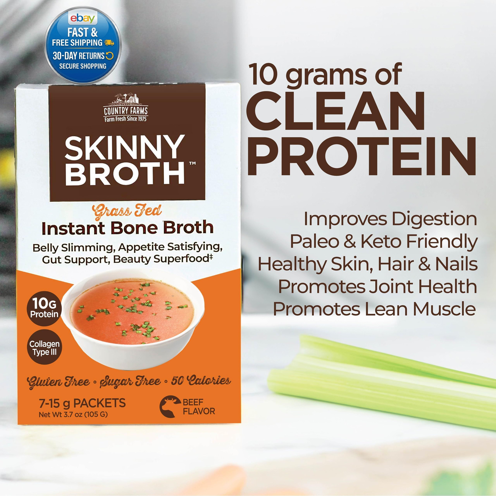 Skinny Broth, Instant Beef Bone 10G 7 Count (Pack of 1)