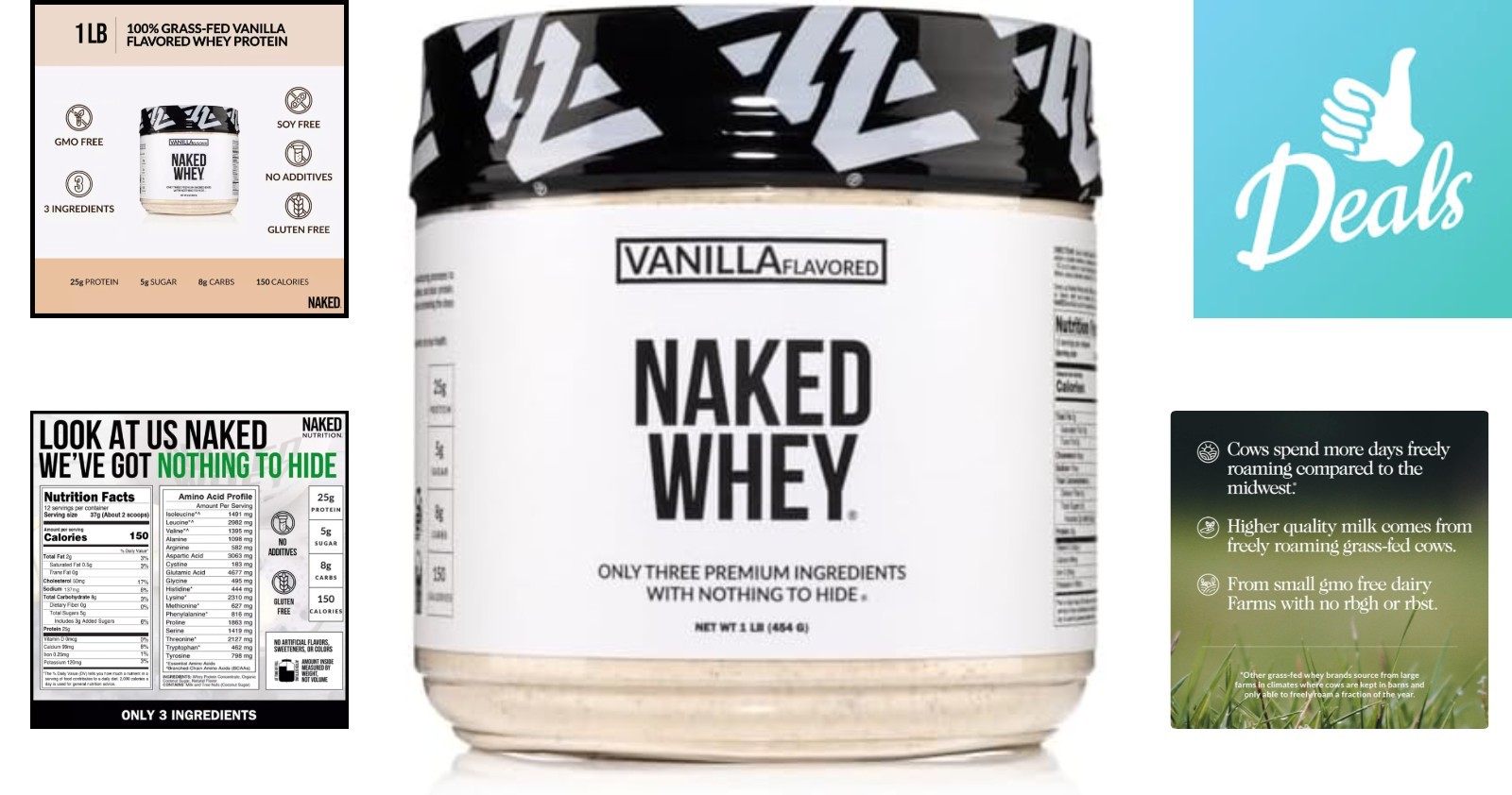 Vanilla Whey Protein 1Lb – 3 Ingredients, NSF Certified, Grass Fed