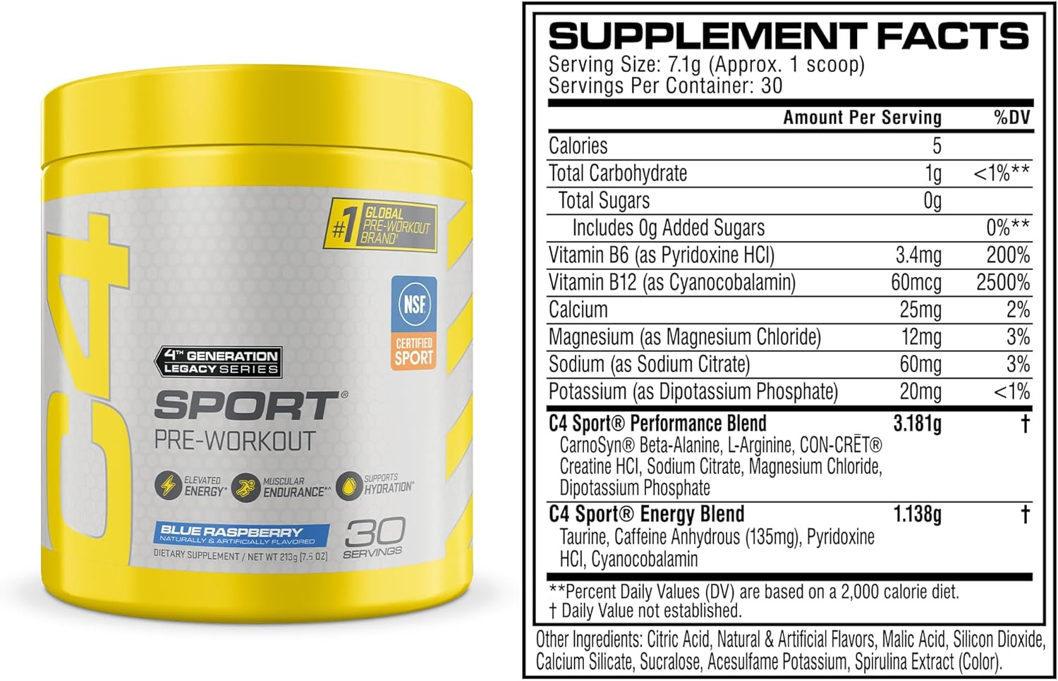Cellucor Sport Pre Workout Powder Blue Raspberry – Pre Workout Energy with 3G +