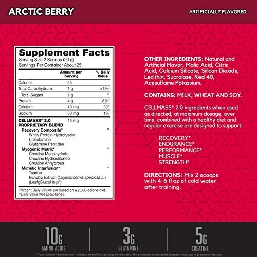 Cellmass Powder Post Workout Recovery Creatine Glutamine BCAA Keto Friendly