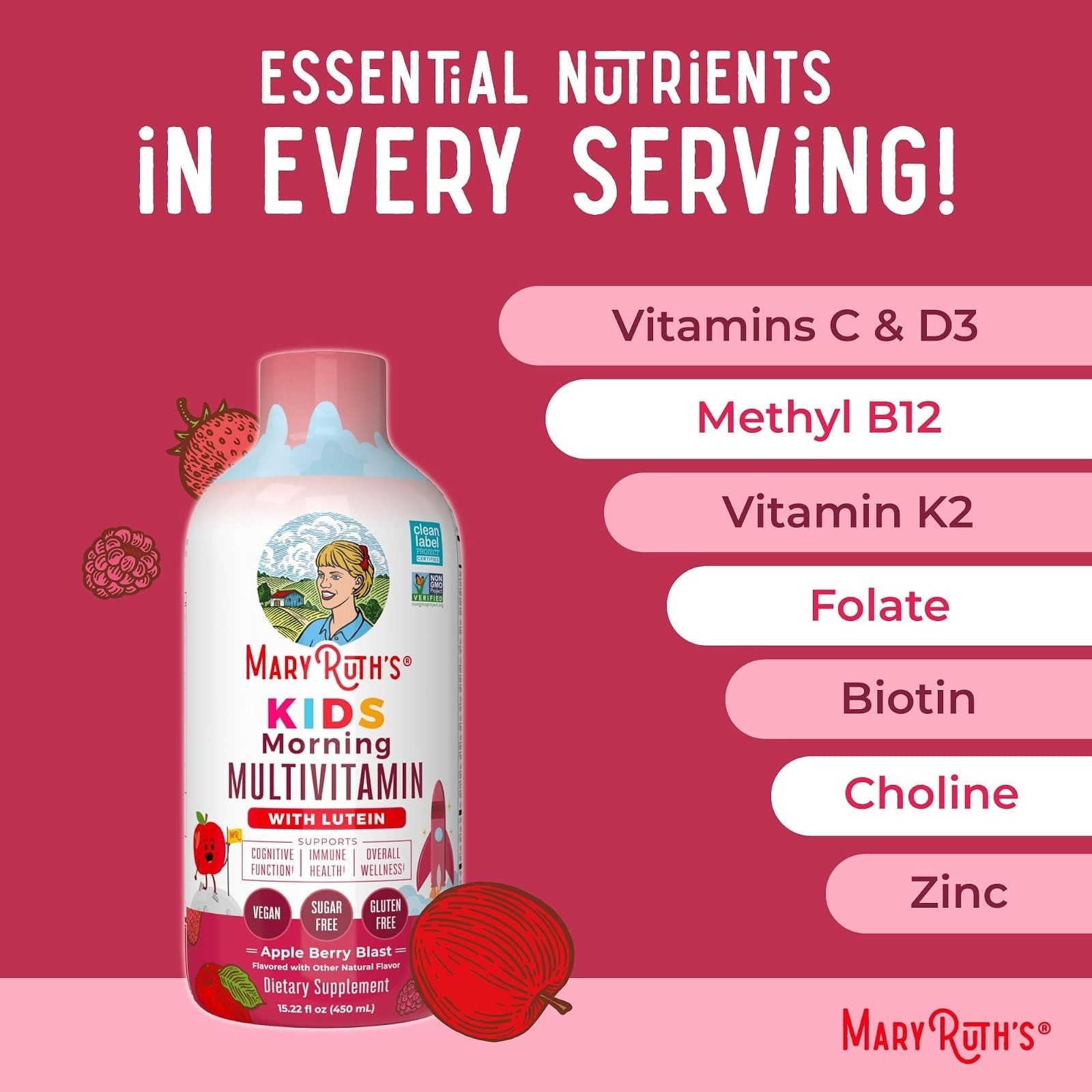 MaryRuth’s Kids Liquid Multivitamin | Immune Support | Vegan | 15.22 fl oz