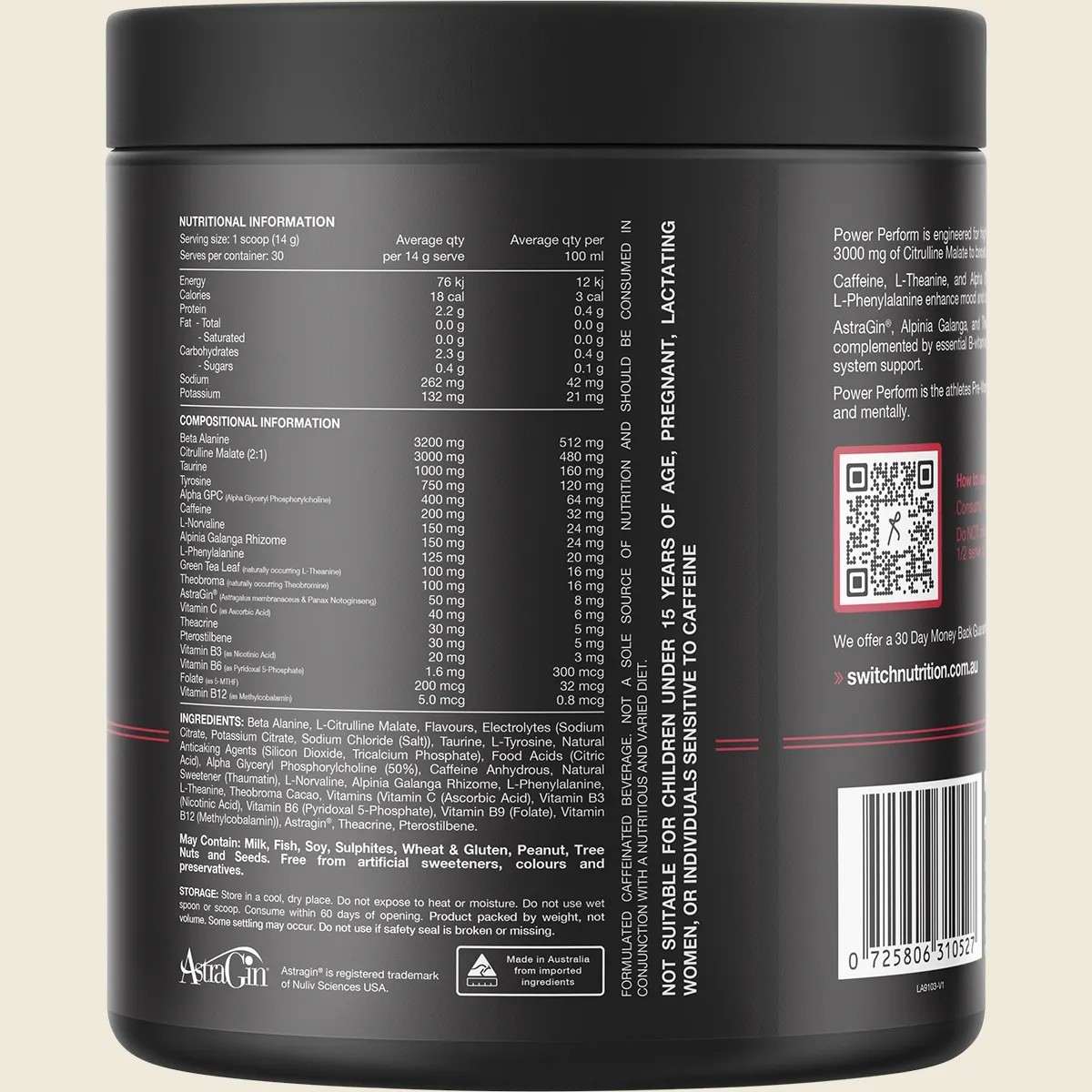 New Switch Nutrition Power Perform Pre-Workout Blend Strawberry Kiwi 420g