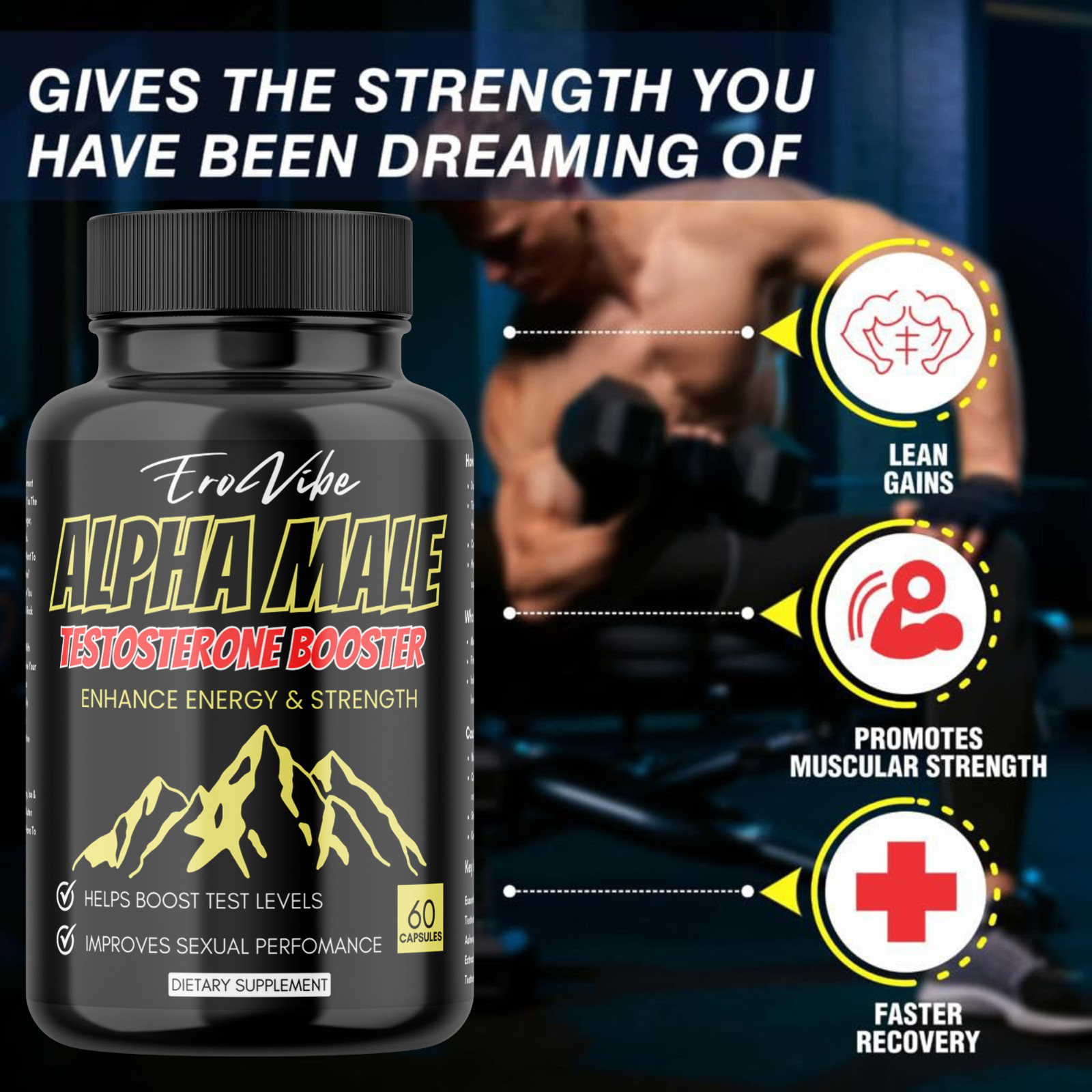 Men Rock Hard Timing Strength 60 Pills, Stamina, Muscle Recovery, Male + FS