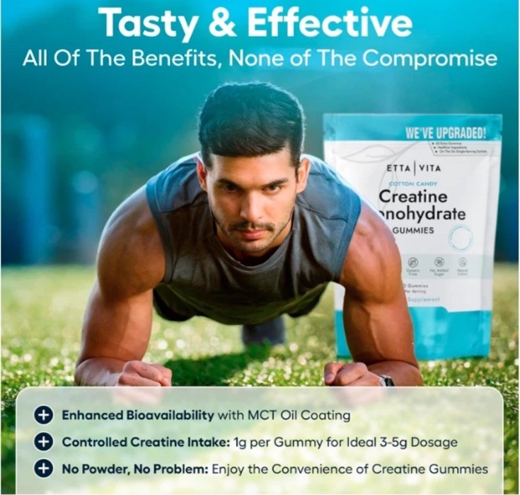 EttaVita Creatine Monohydrate Gummies – Cotton Candy Flavor – 150 ct – 02/2027