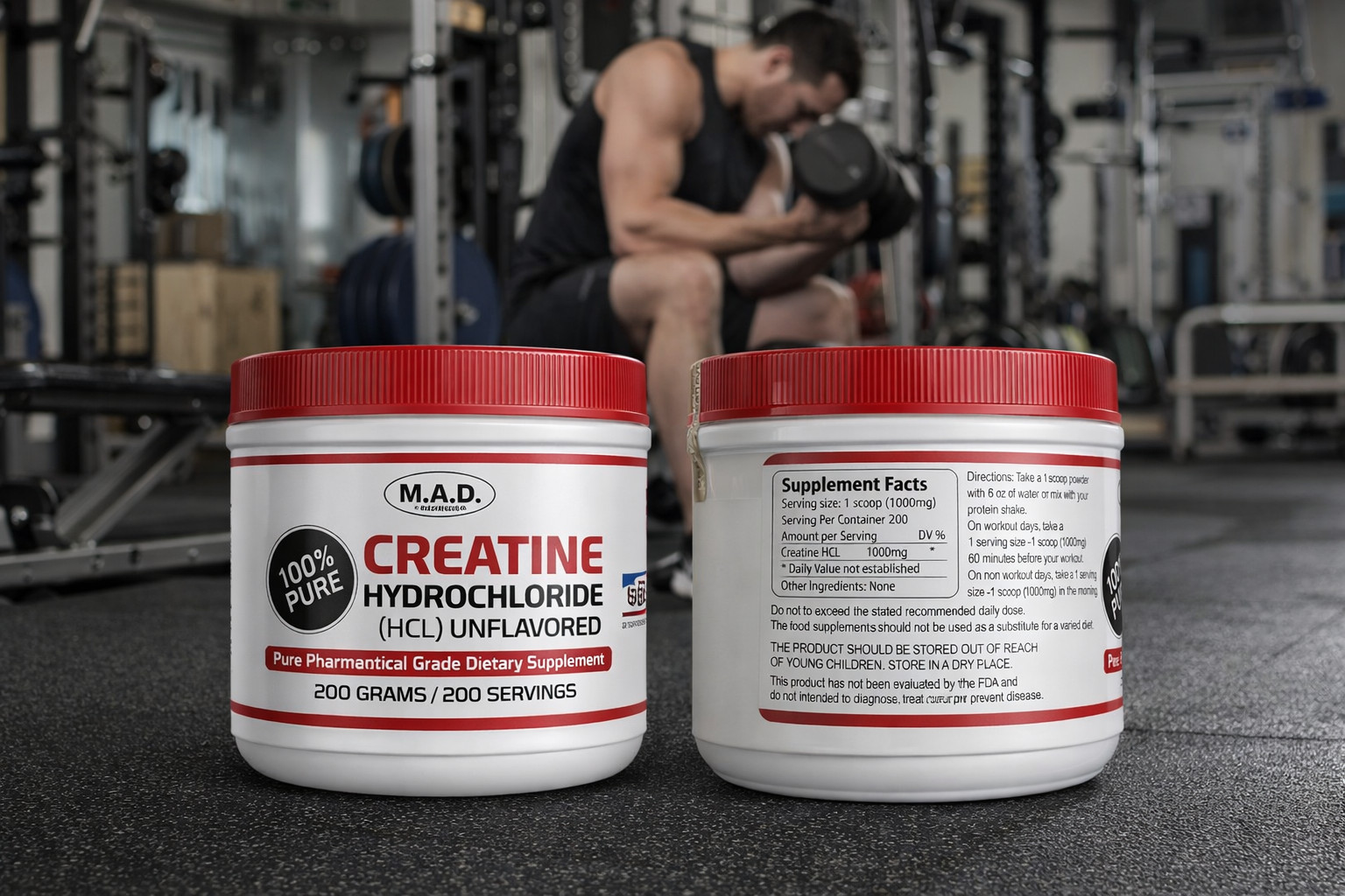 Creatine HCL 200g Micronized Powder No Bloating Strength Supplement
