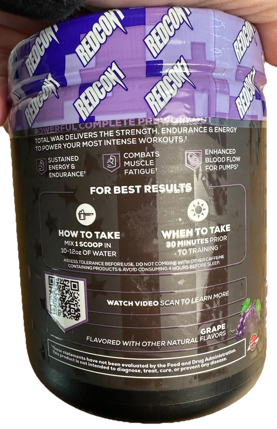 REDCON1 Total War Grape Pre Workout – Fast Acting Focus & Pump – 30 Scoops 16 oz