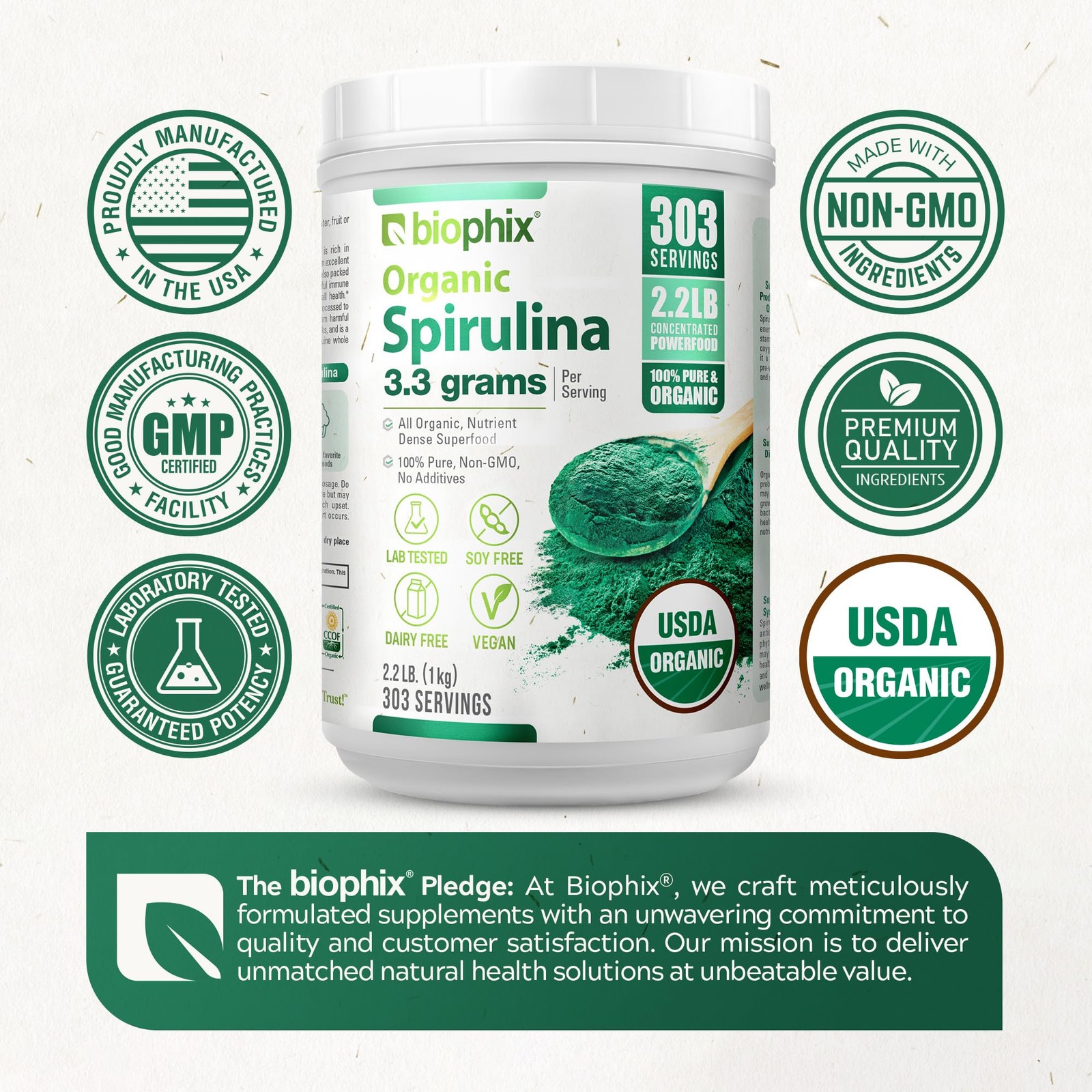 biophix Organic Spirulina Powder, 2.2 Lbs 100% Pure 35.2 Ounce (Pack of 1)