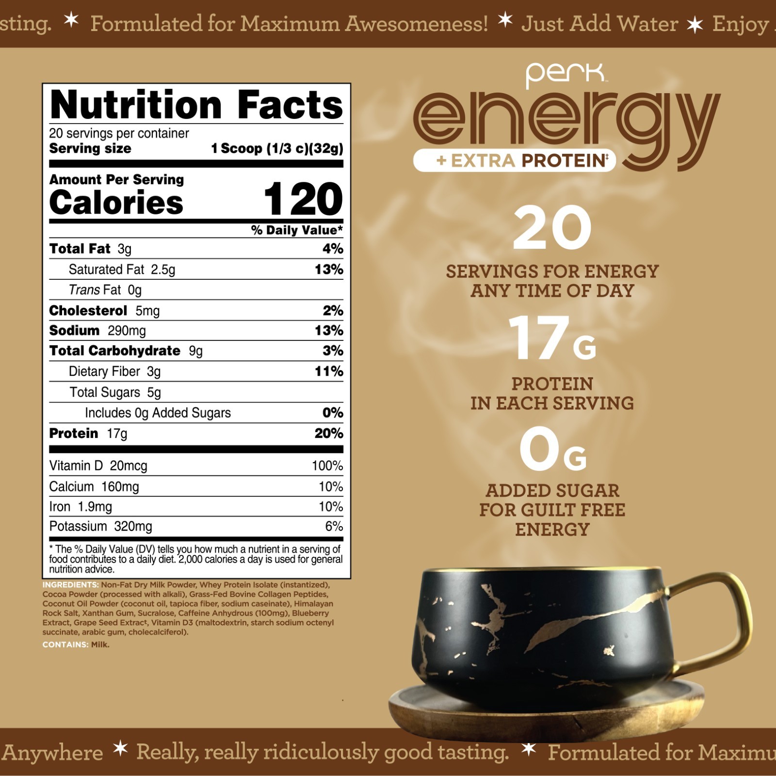 Perk Energy + Extra Protein (1.5 LB) Dutch Hot Cocoa, 20 Servings