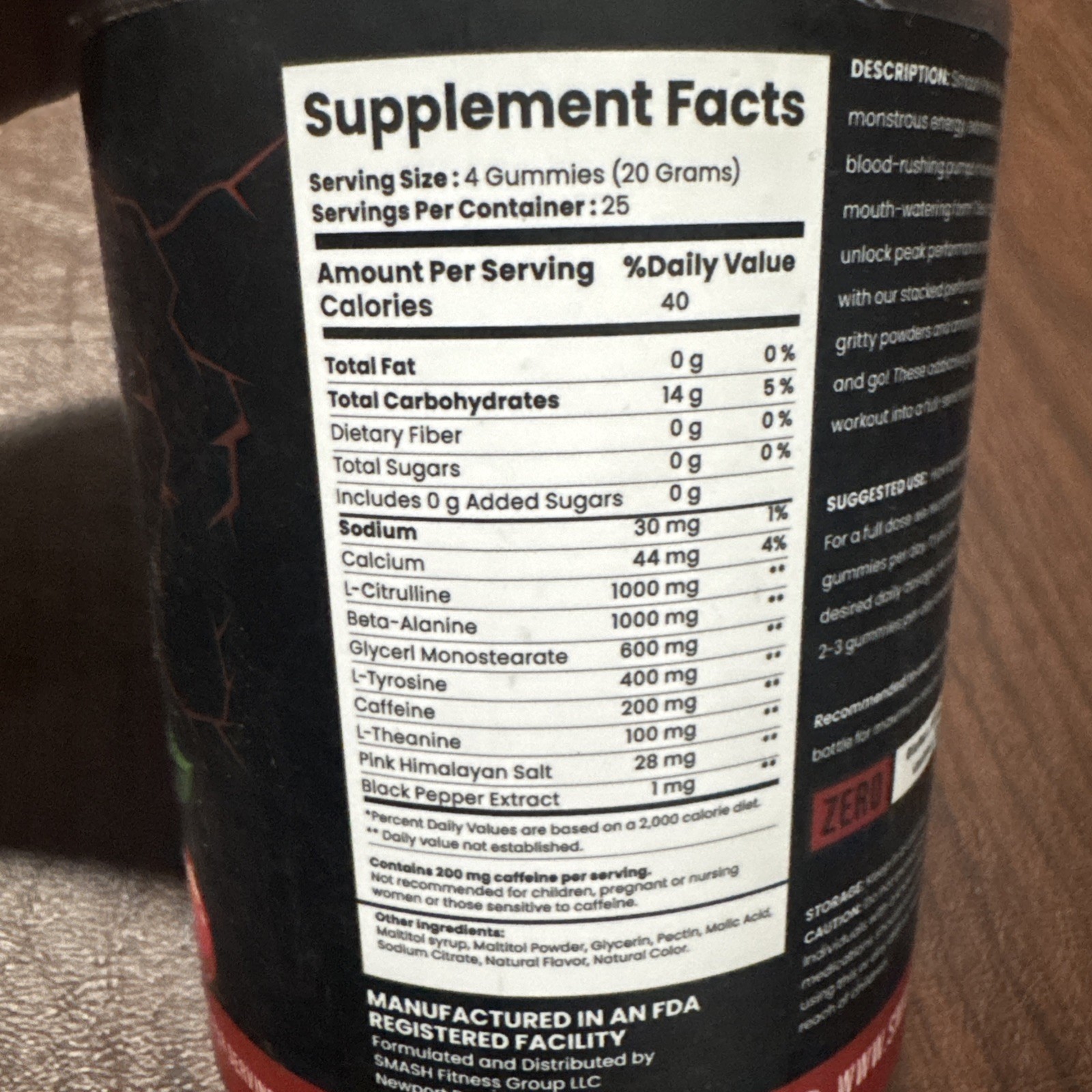Smash Pre Workout Gummies Cherry Bomb 25 Servings Seal Pack