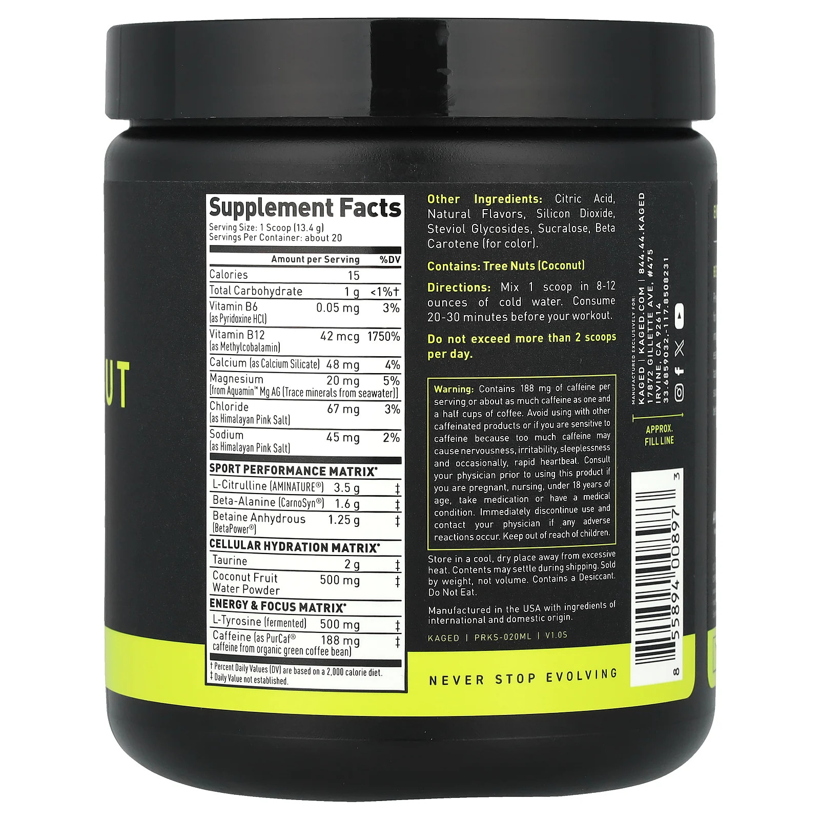 PRE-KAGED Sport, Pre-Workout, Mango Lime, 9.38 oz (266 g)