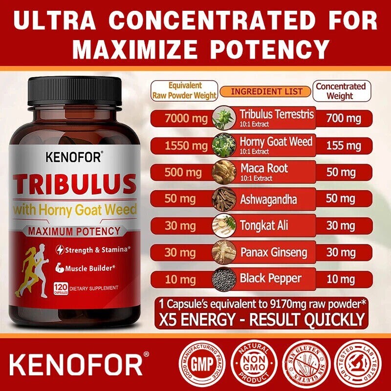 Tribulus Capsules 7000mg Testosteron Booster Muscle Mass 120 Capsules