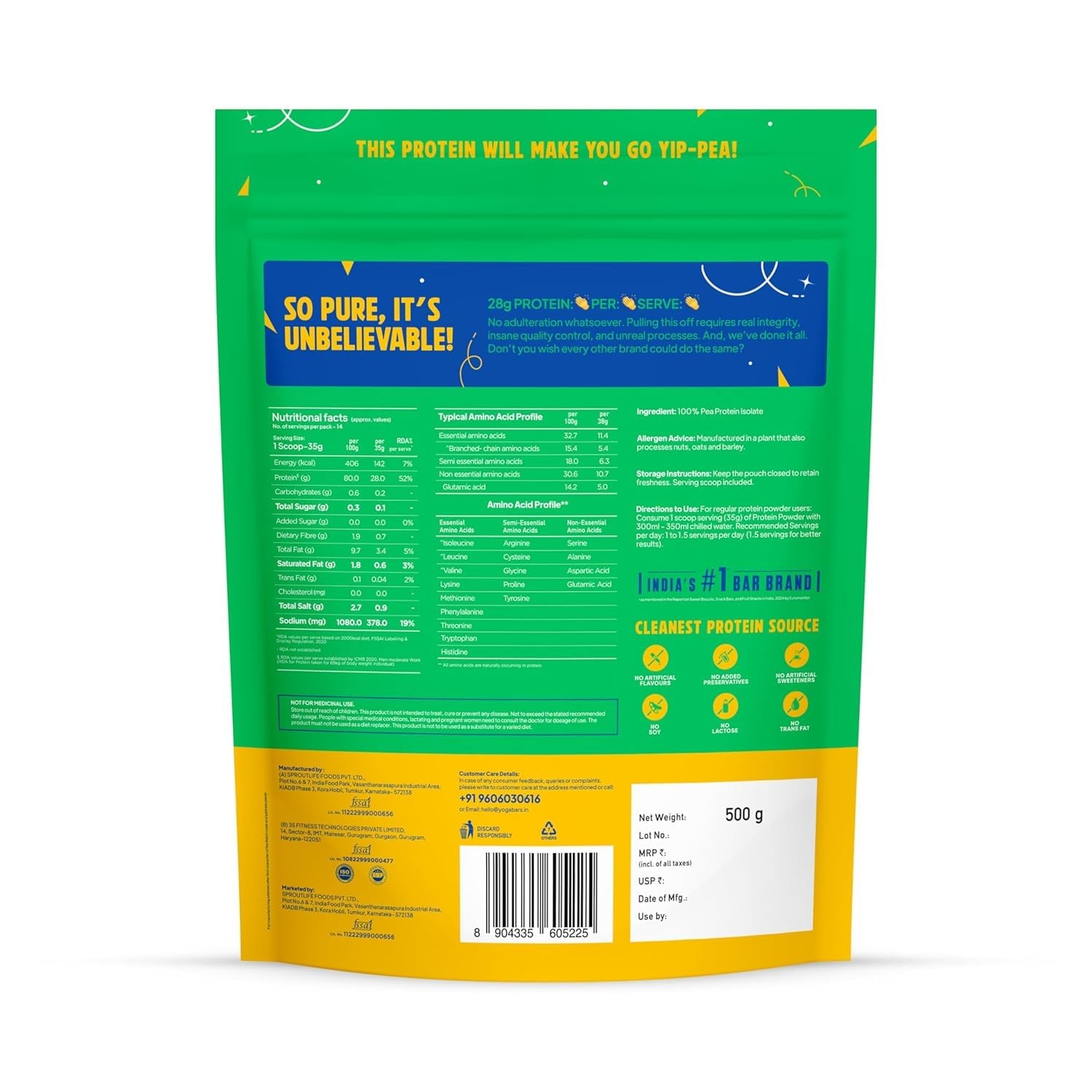 Yogabar Pro Clean Plant Protein 500g (3 Pack) | Unflavoured, Vegan, Gluten-Free