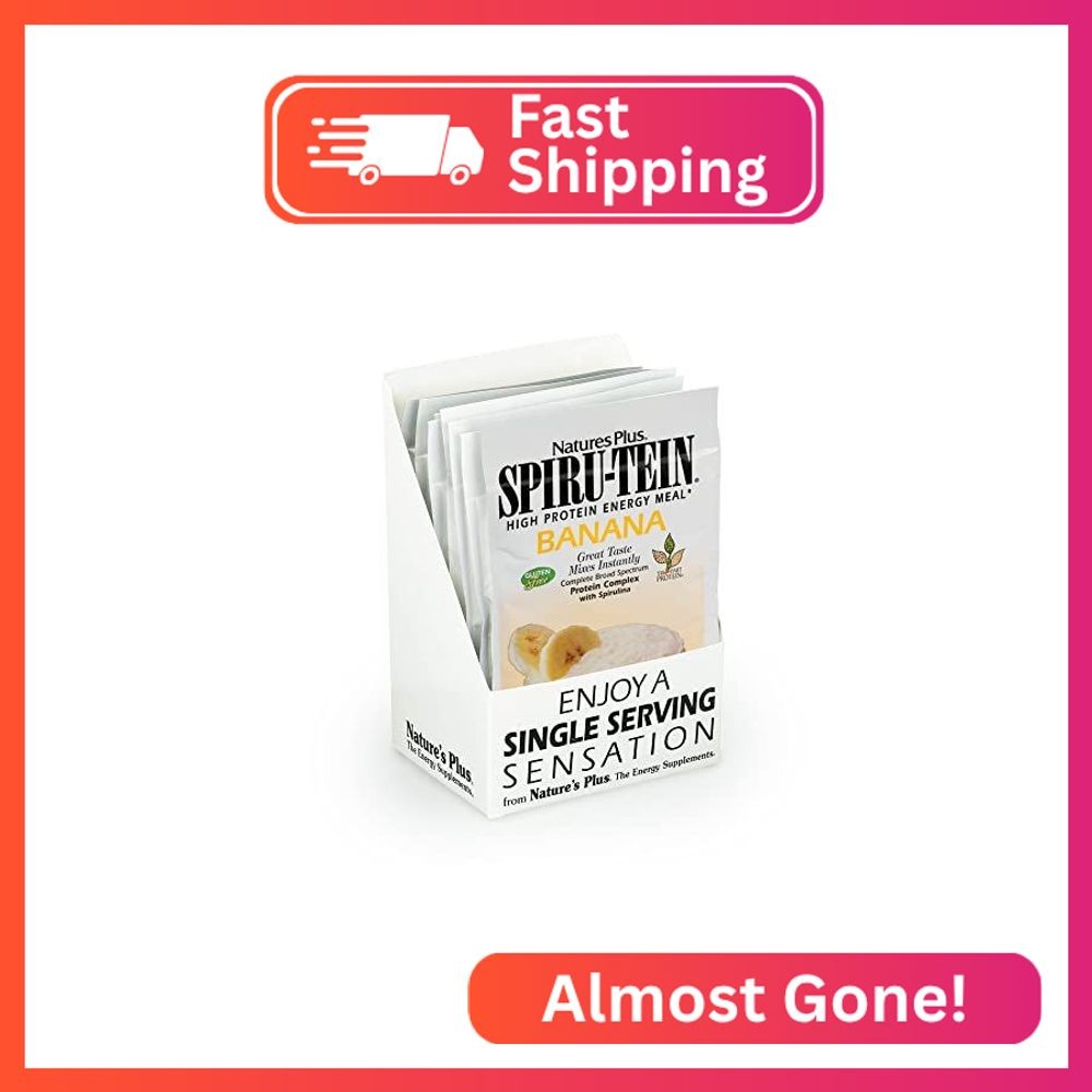 NaturesPlus SPIRU-TEIN, Banana – 8 Total Packets – Plant-Based Protein Shake – N