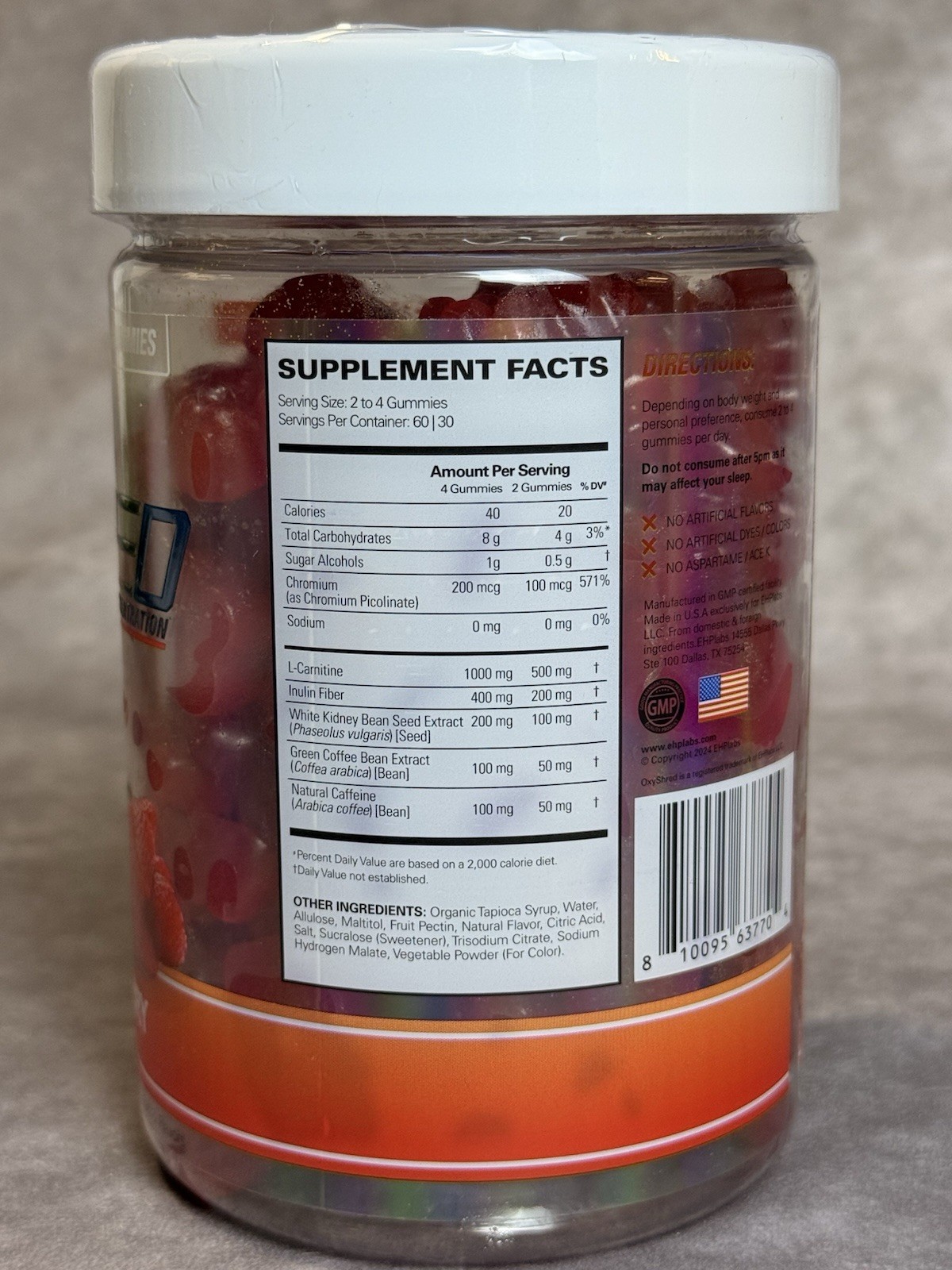 EHPlabs OxyShred Gummies Zero Added Sugar Juicy Strawberry 120 Gummies