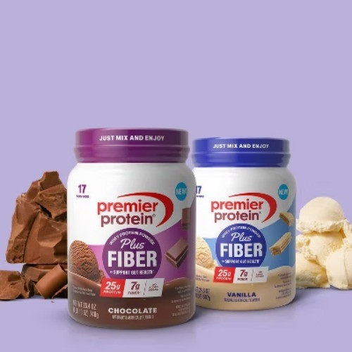 Premier Protein Plus Fiber Powder – Chocolate – Whey Protein -26.4oz/17 Servings