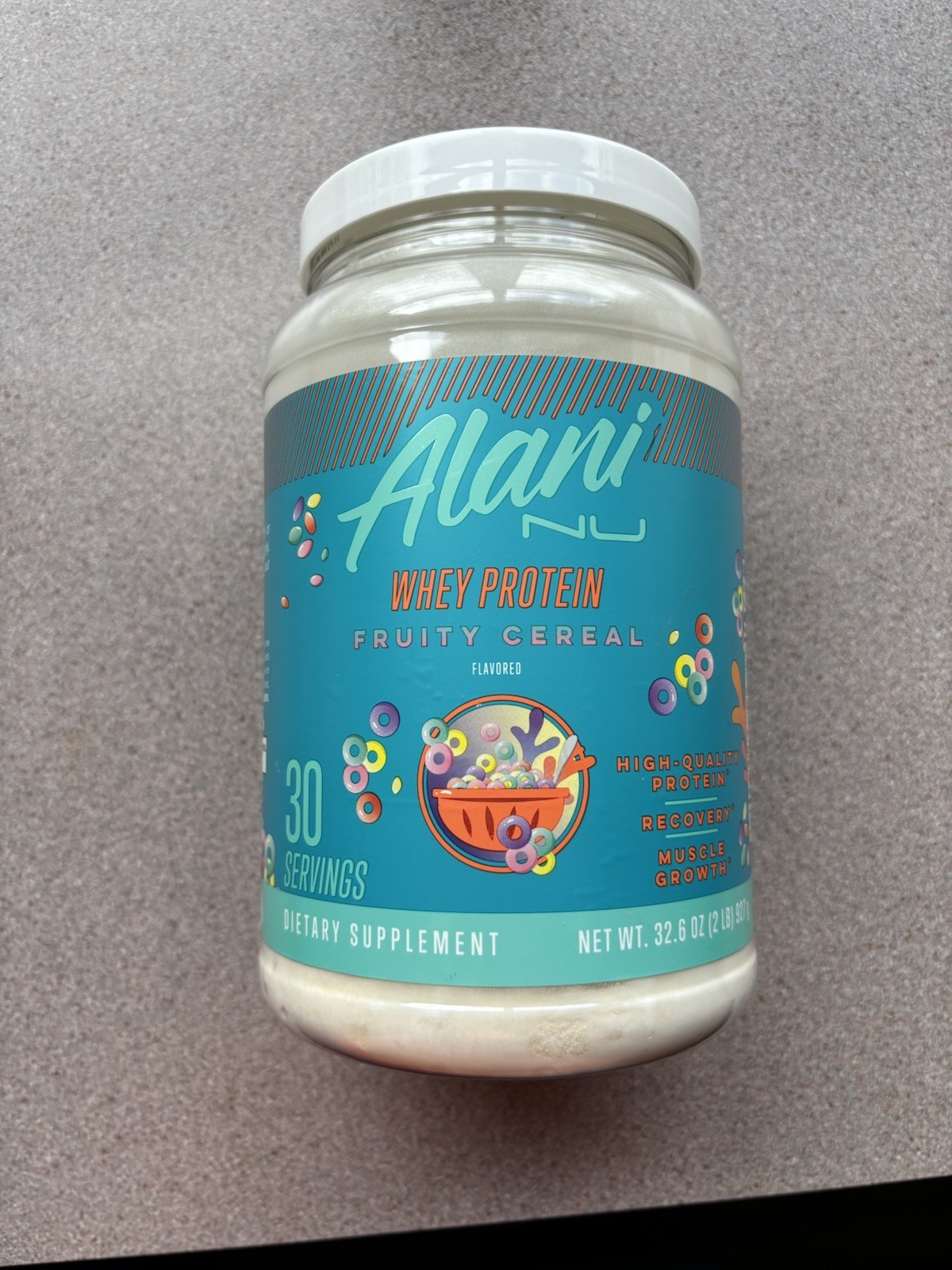 Alani Nu Whey Protein Powder Fruity Cereal 32.6 oz 30 Servings Low Sugar