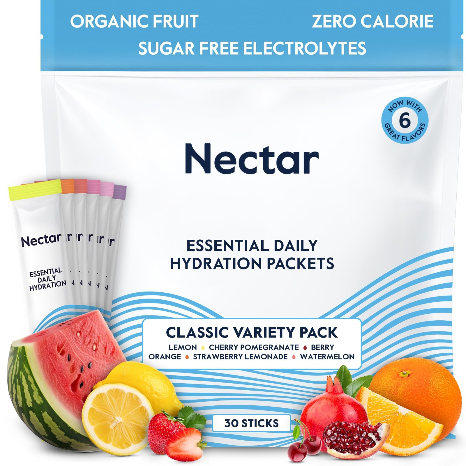 Electrolyte Hydration Packets – Sugar-Free, 0 Cal, Organic Fruit – 30 Pack Varie