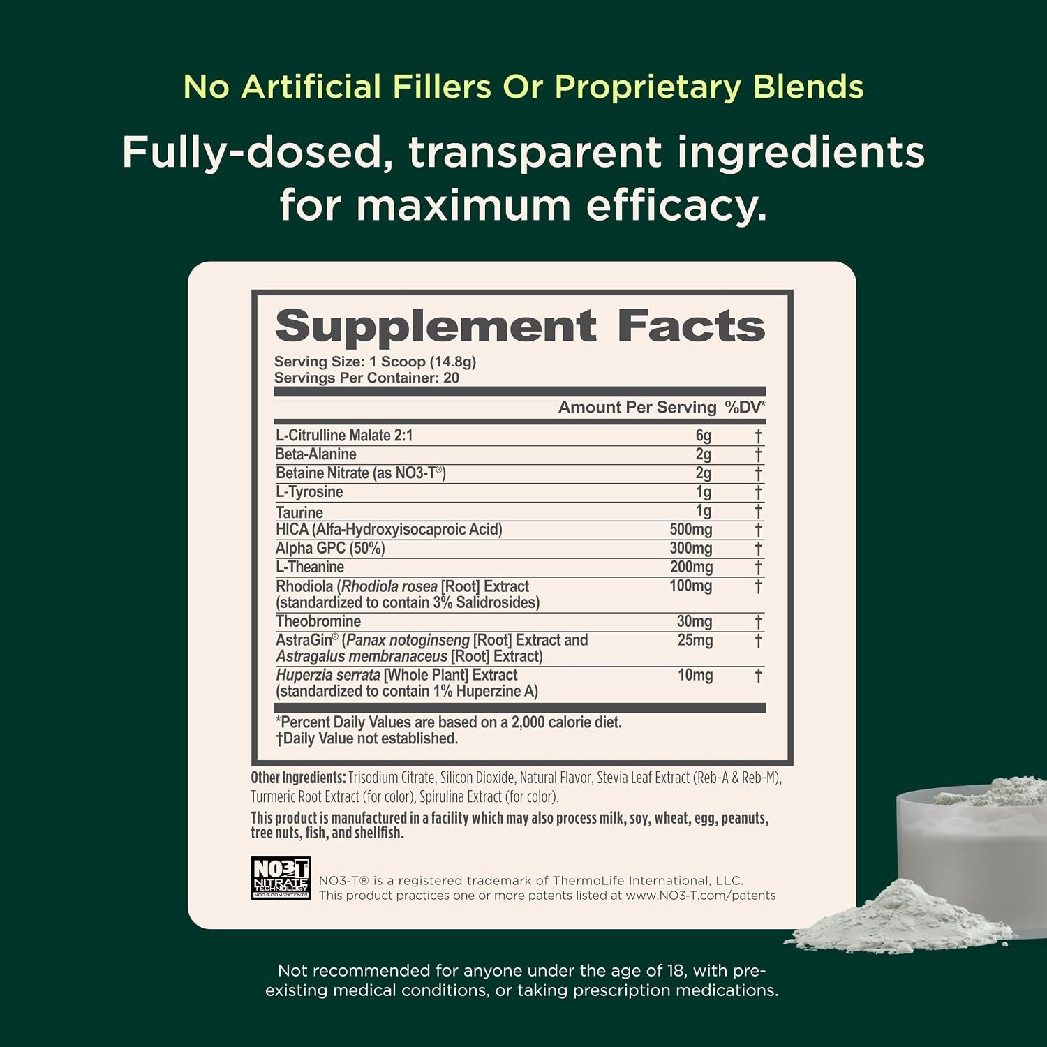 Genius Pre-Workout, Stimulant-Free Sour Apple Powder, 20 Servings | Energy