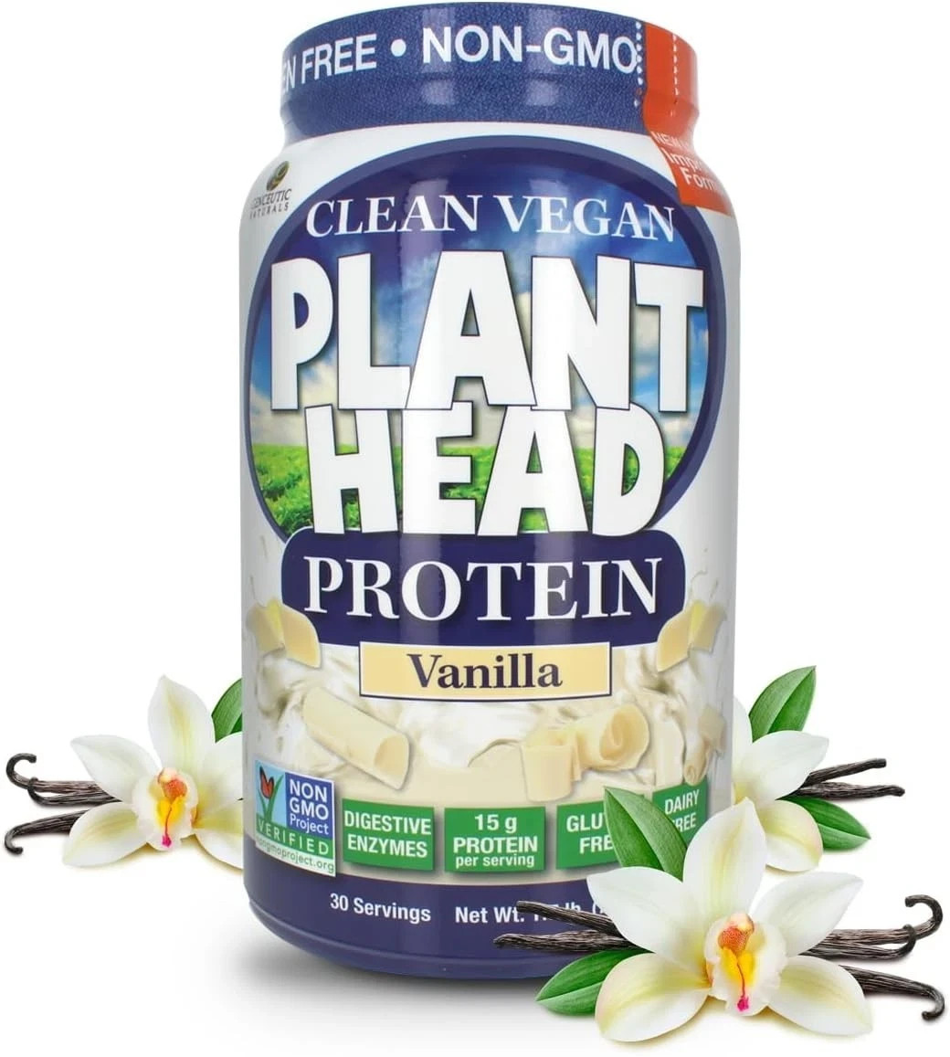 Genceutic Naturals Plant Head Vegan Protein Powder – Vanilla 1.7 lbs.