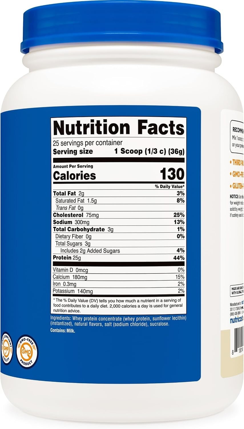 Nutricost Whey Protein Concentrate Vanilla 2LBS 28 Servings 25g Protein Per