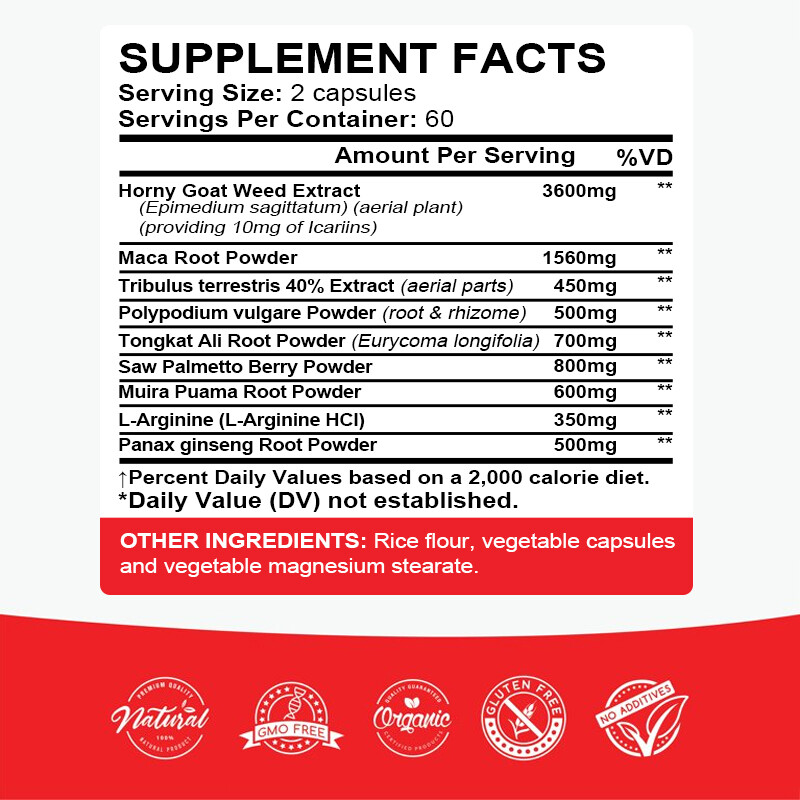 Horney Goat Weed-with Maca,Saw Palmetto,Ginseng,L-Arginine for Men&Women