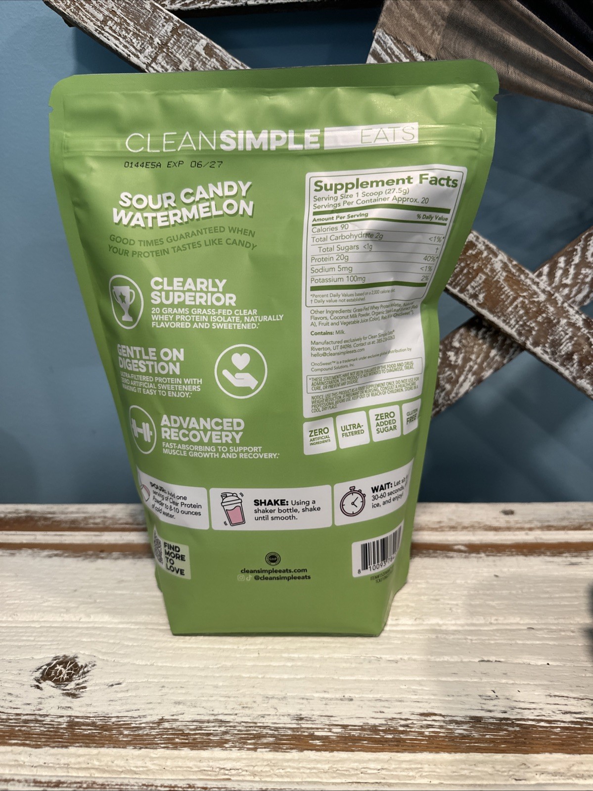 Clean Simple Eats Clear Protein Powder Sour Candy Watermelon Exp 6/27