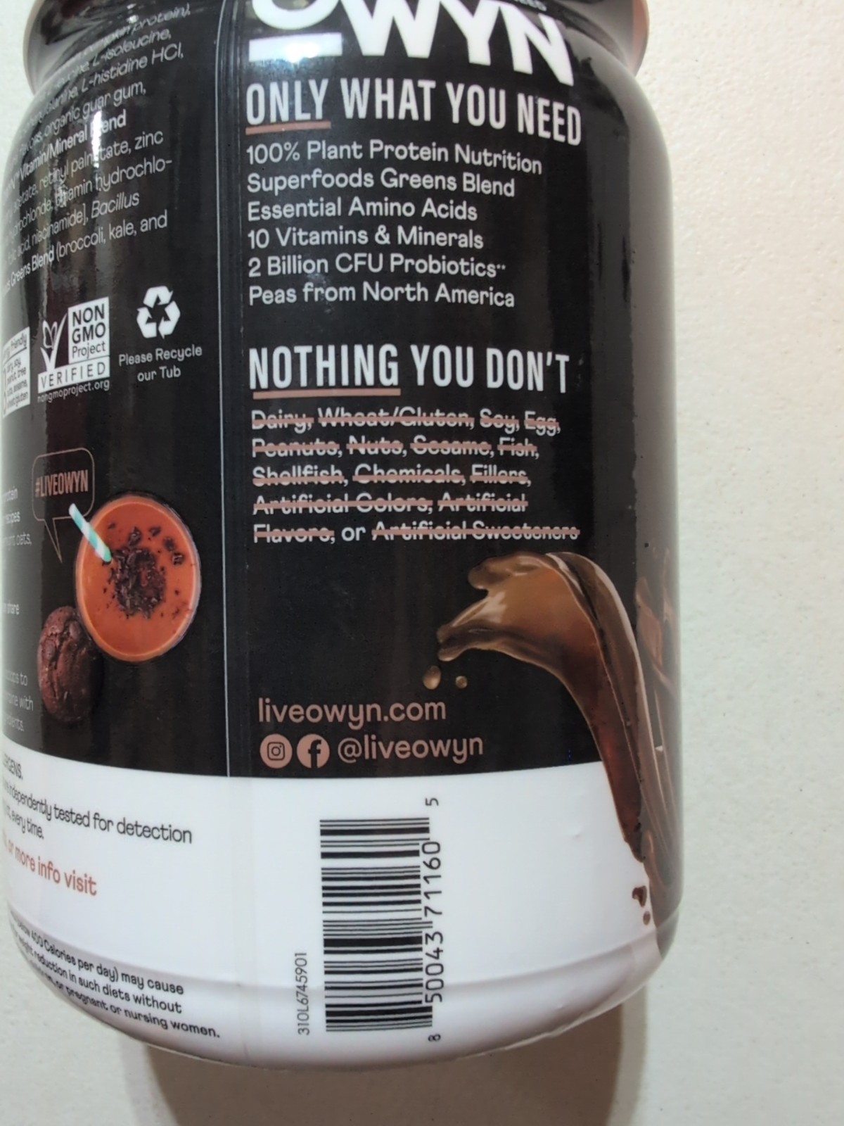 Owyn 30g Plant Protein Zero Sugar Elite PRO 1.32Lb Chocolate 8/27 Factory Sealed