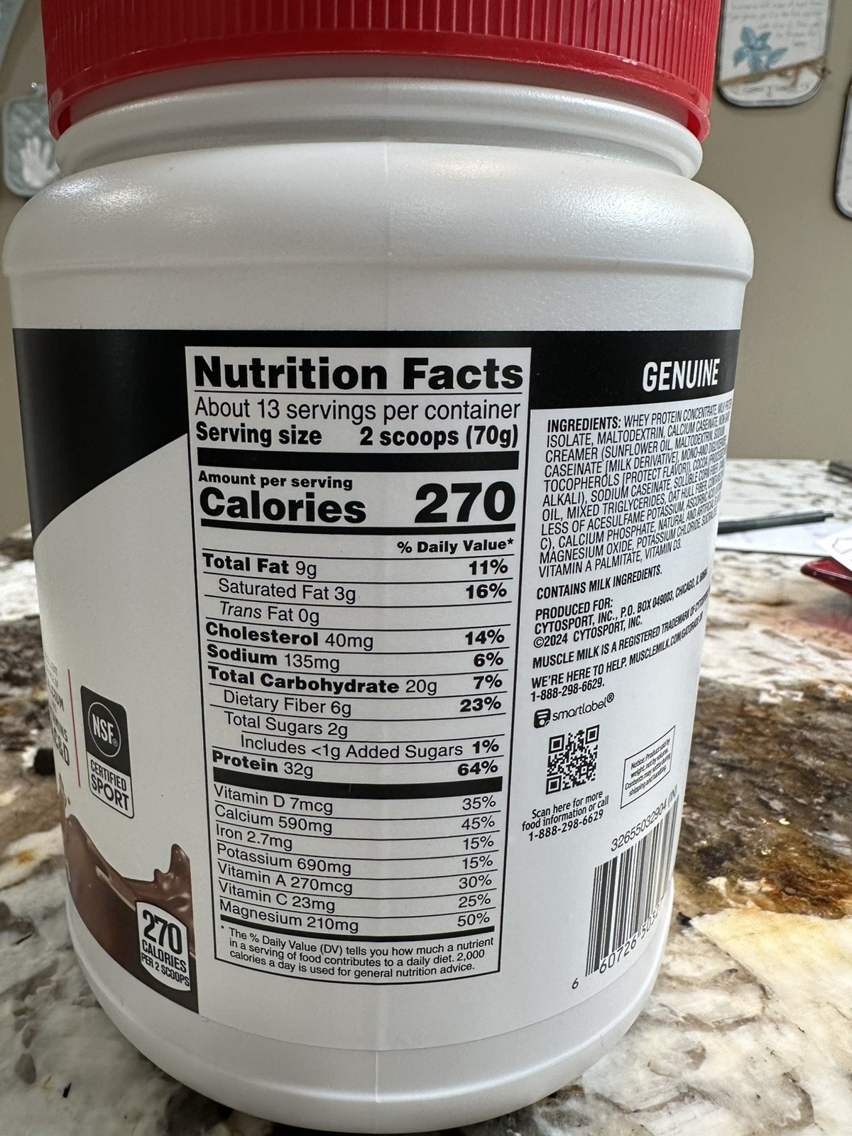 Muscle Milk Genuine Protein Powder Chocolate 32 grams High Protein 1.93lbs