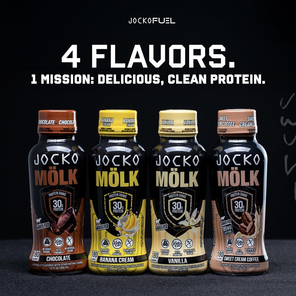 Jocko Mölk 30g Grass Fed Protein Shakes – No Added 12 Fl Oz (Pack of 12)