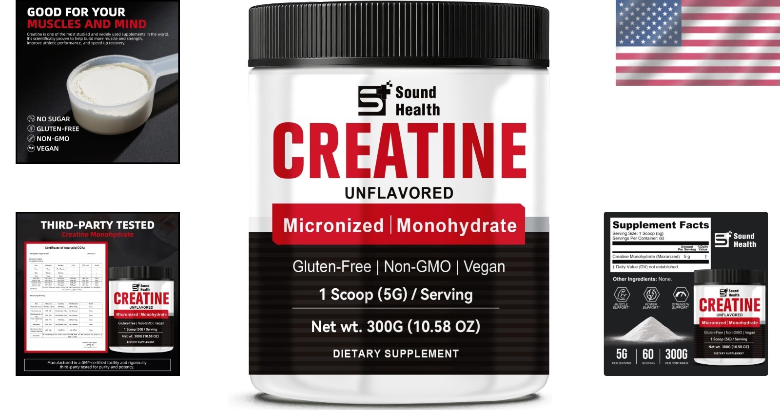 30-Day Supply of Pure Creatine Monohydrate – 300g Micronized, Easy to Dissolve