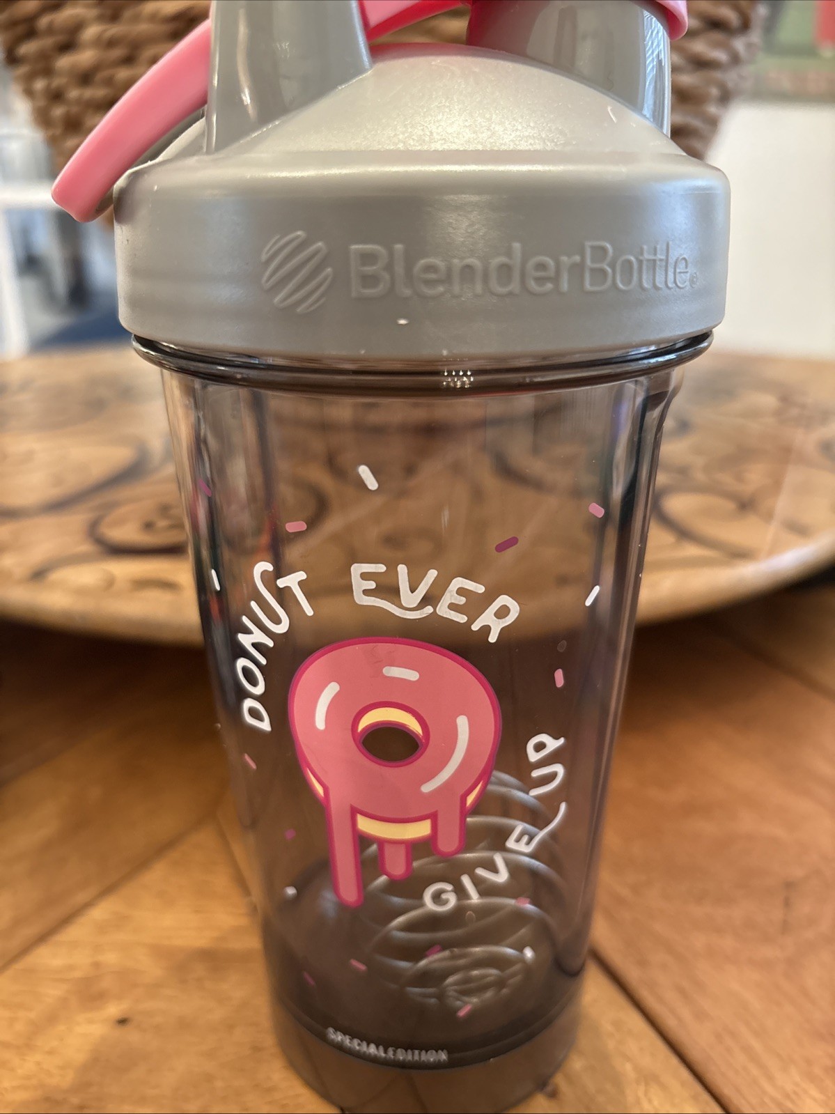 Blender Bottle Special Edition Shaker Bottle w/ Loop Top, Donut Ever Give Up