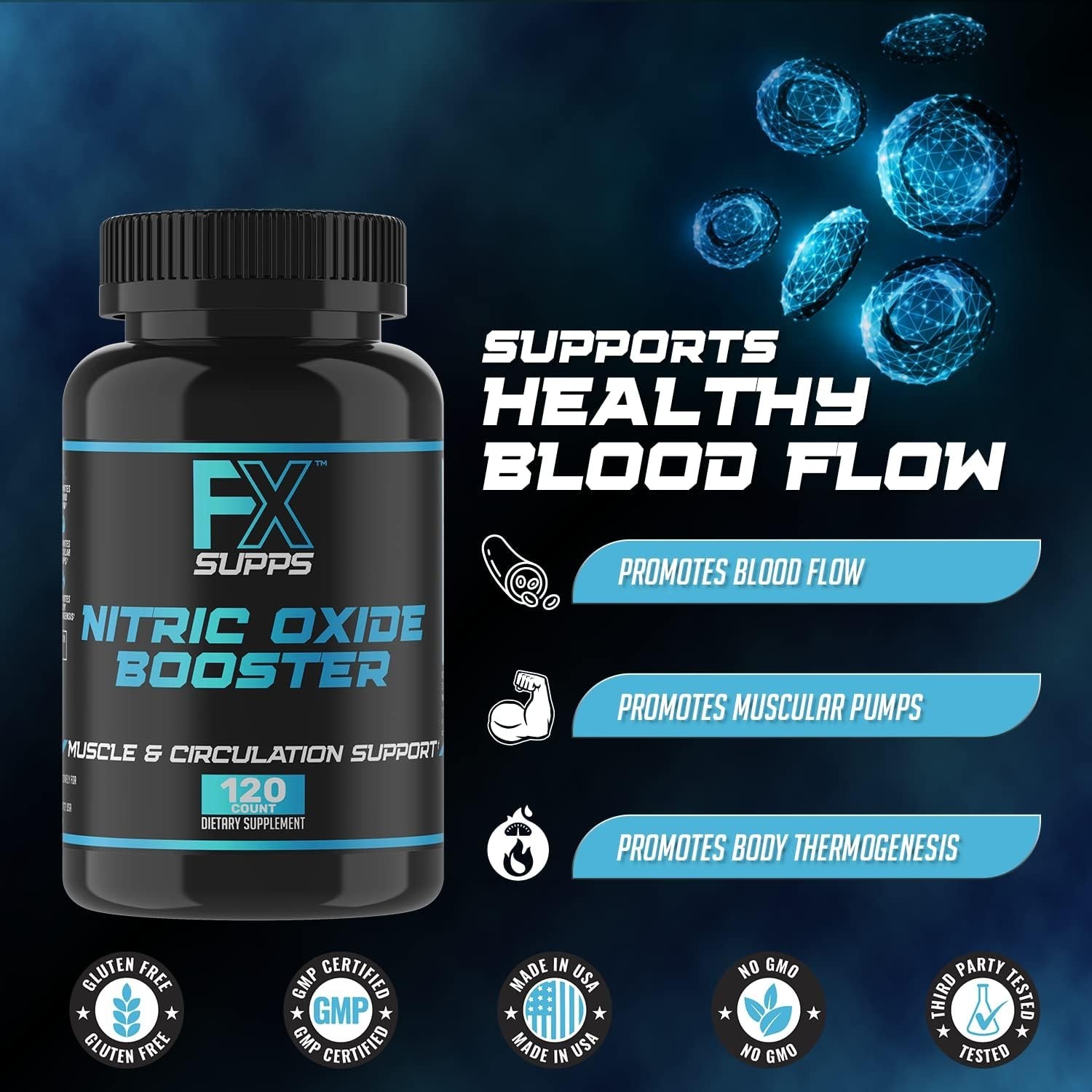 FXSUPPS Nitric Oxide Booster 240ct (3-Pk) Made in USA, L-Arginine, Beta-Alanine