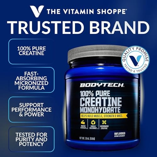 BodyTech Creatine Monohydrate Powder, Unflavored Micronized Creatine Formula for