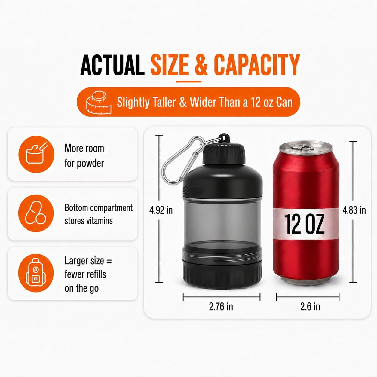 2 Pack Protein Powder Container to Go with Keychain & Keyring, Large Capacity, C