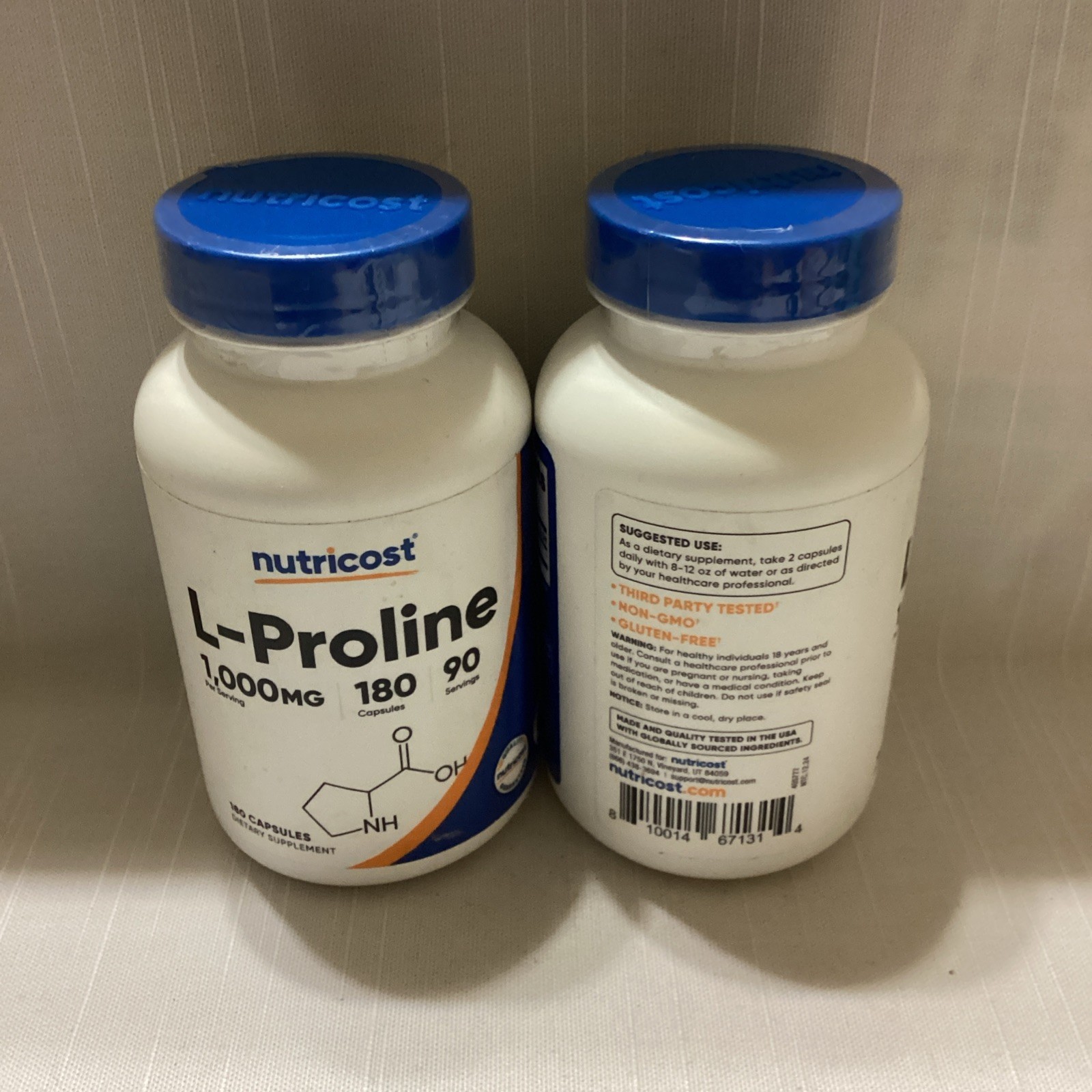 2x Nutricost L-Proline 1000mg, 180 Capsules (90 Servings) Exp1/28