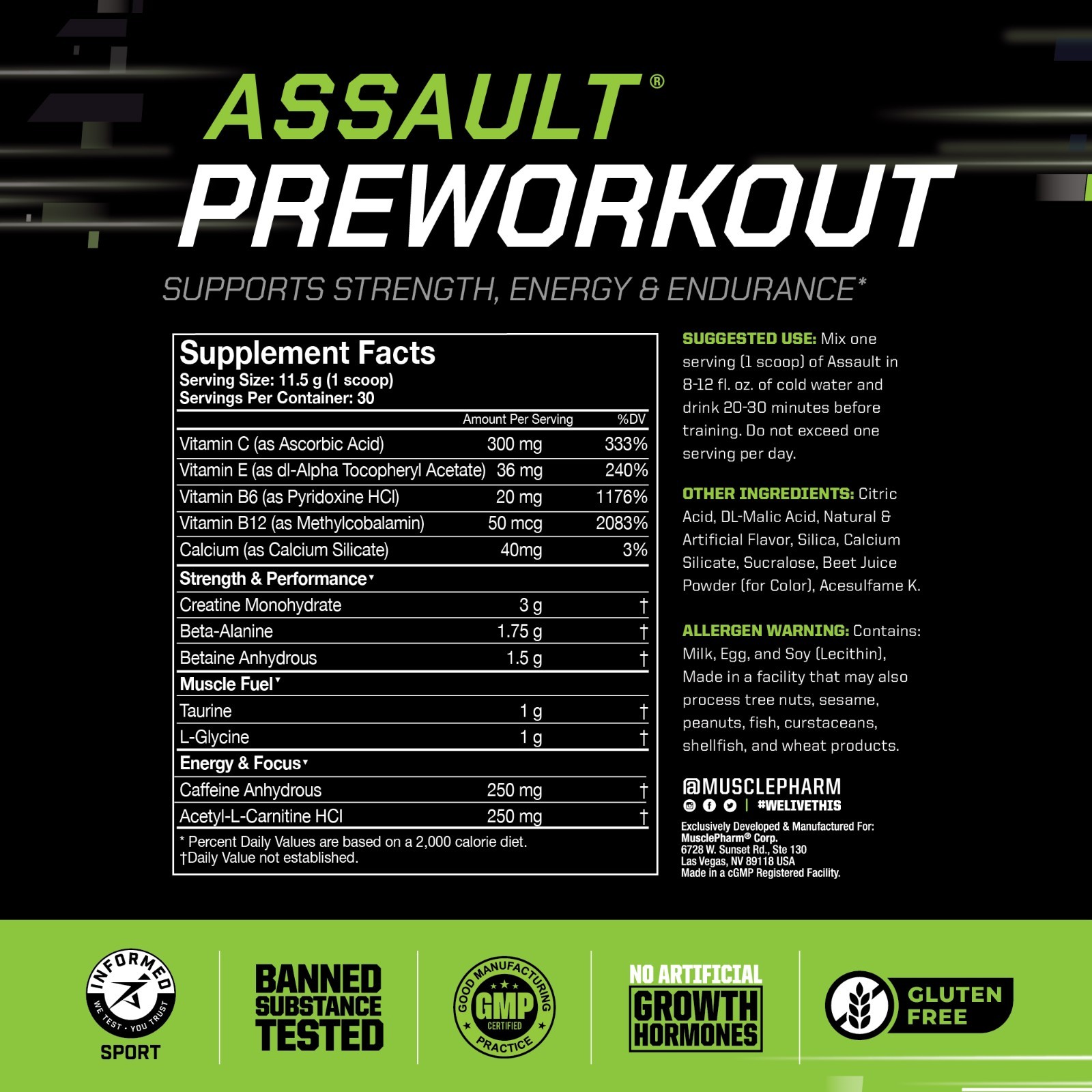 MusclePharm Assault Energy & Strength Pre Workout – 30 Servings, Melon Hwachae