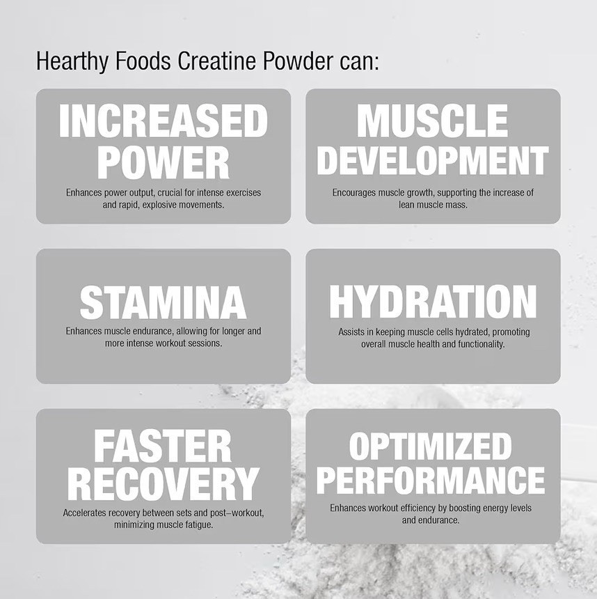 HEARTHY FOODS Creatine Monohydrate Micronized Powder 500G – 100 Servings, 5000mg