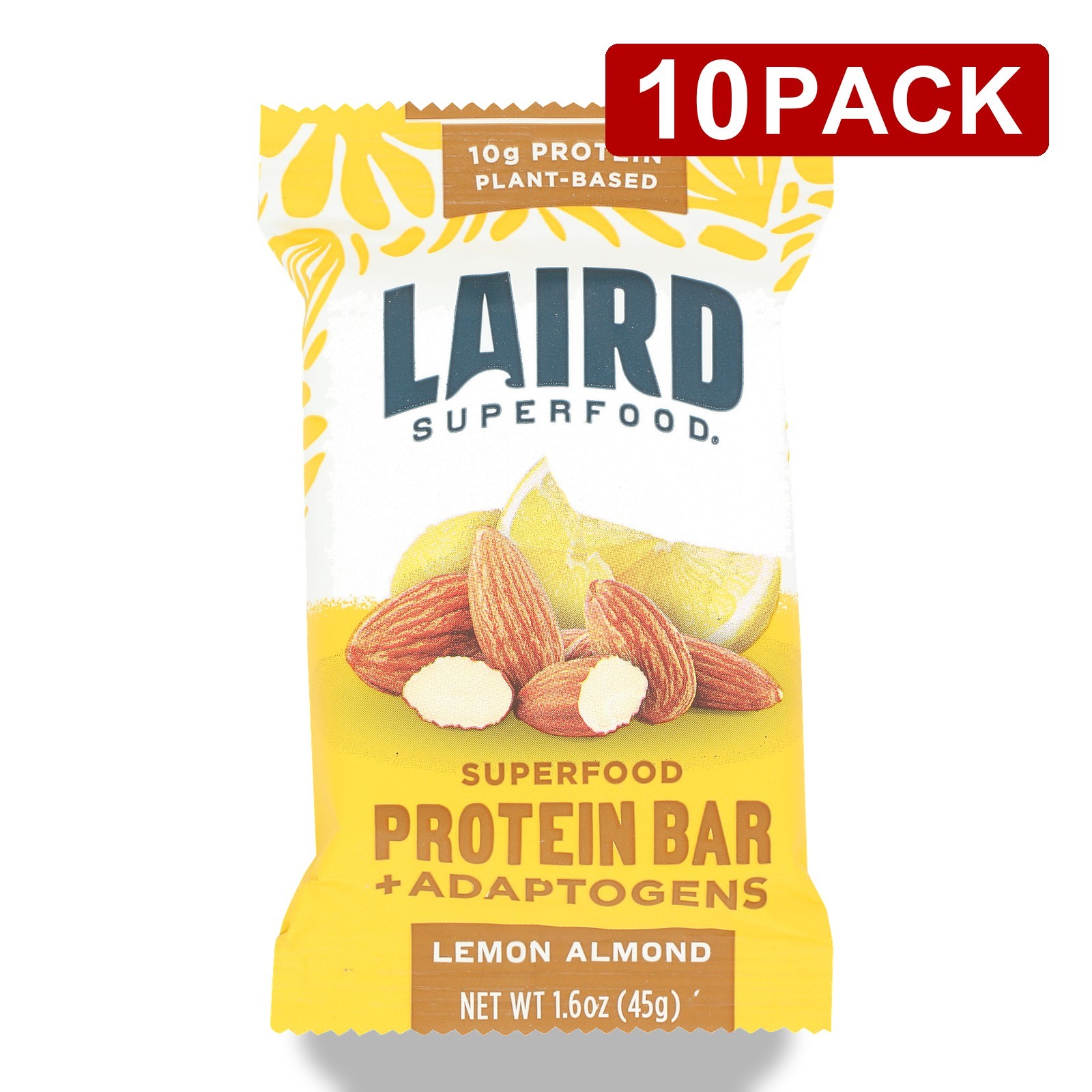 Laird Superfood Lemon Almond Protein Bar 1.6 Oz Plant-Based 10 Pack
