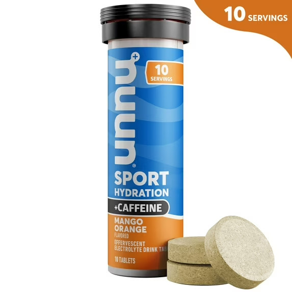 Nuun Sport + Caffeine Electrolytes Hydration Drink Mix Tablets, Mango Orange,10c