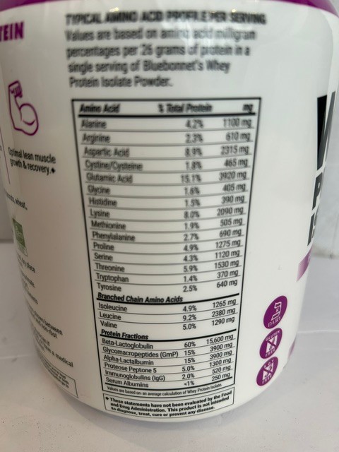 Bluebonnet Whey Protein Isolate Grass-Fed Powder Original Flavor 1.1 lbs