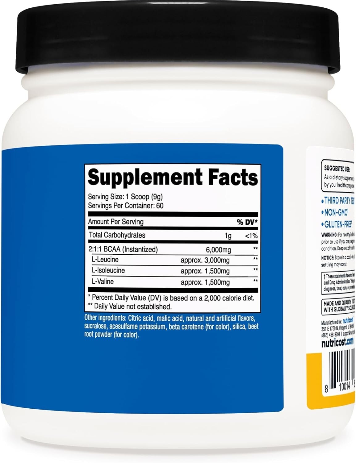 BCAA Powder – Orange Mango Flavor, 60 Servings – Gluten Free & Non-GMO