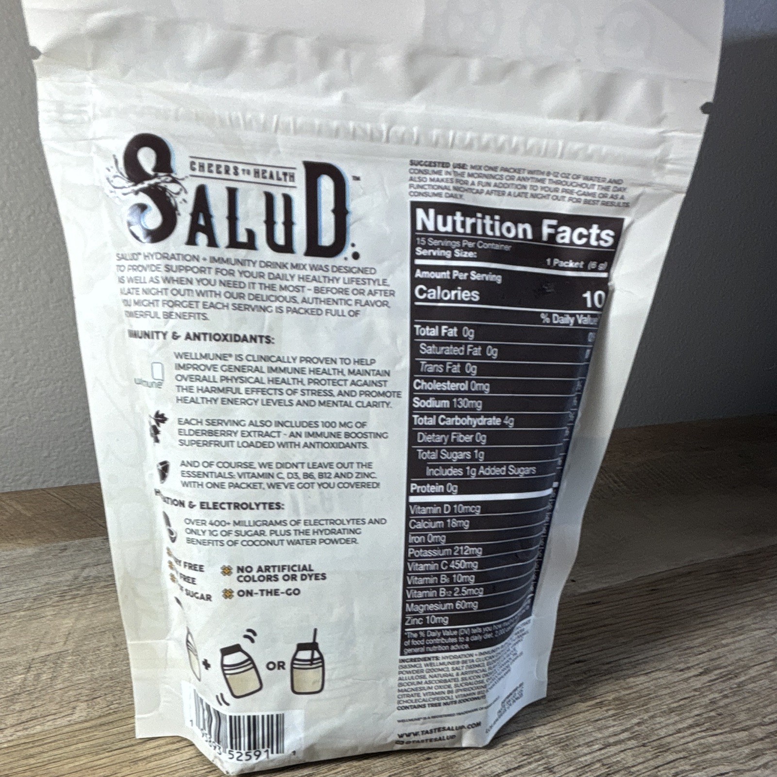 Salud Hydration Immunity Electrolyte Drink Mix Horchata 15 Stick Packs
