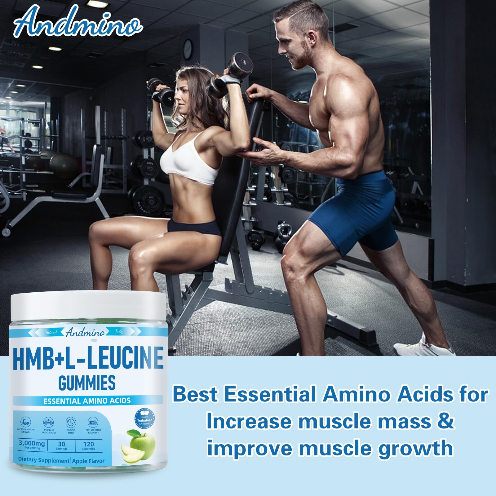 HMB and L-Leucine Gummies 3000mg with Trehalose for Muscle Growth Increase Mu…